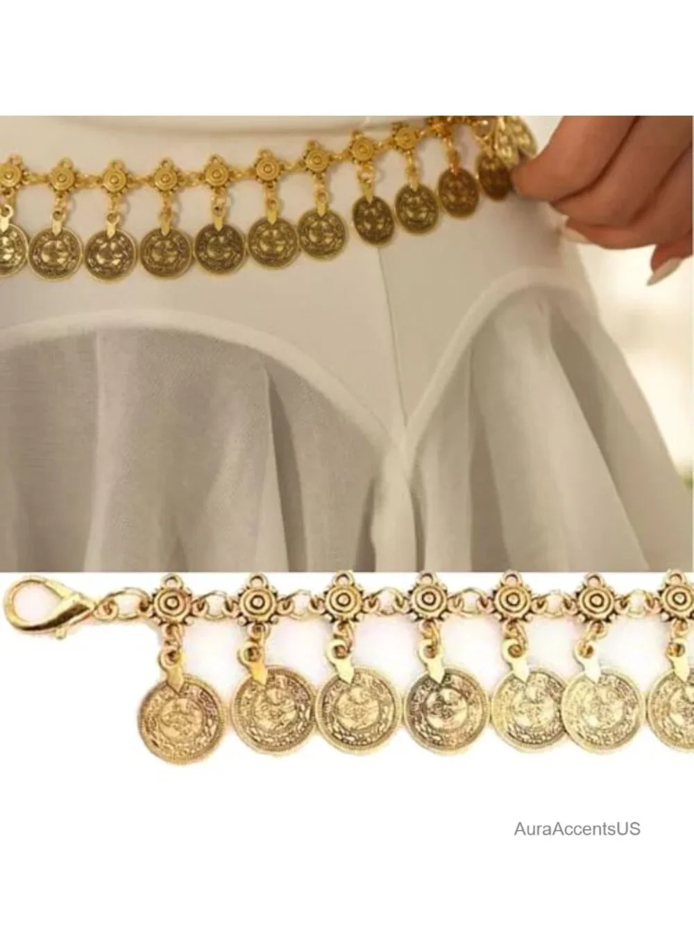 Boho Coin Chain Waist Belt for Belly Dance, Hip Dance, Medieval Costume